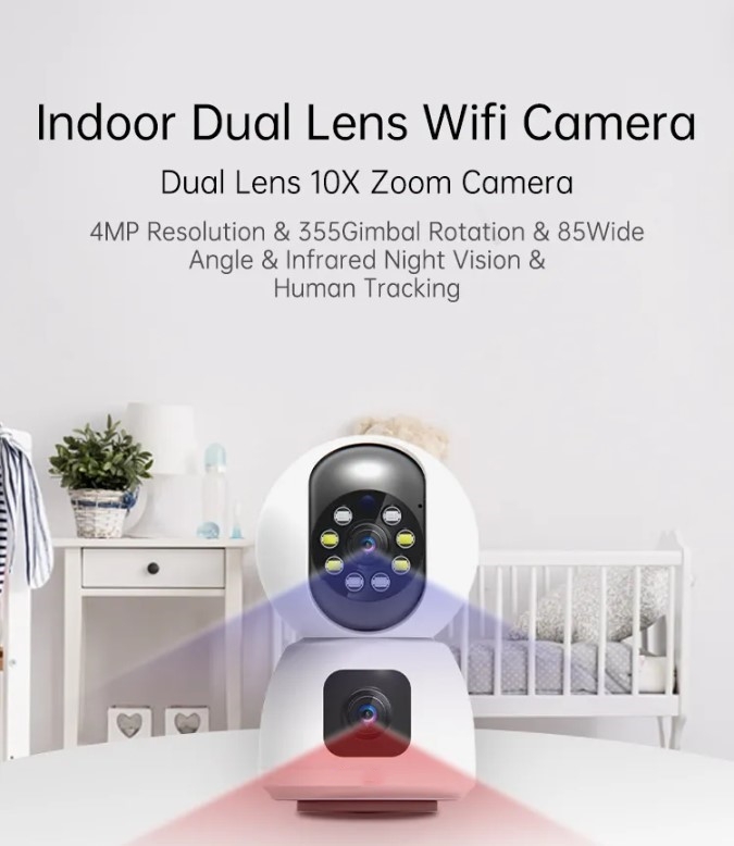 New Dual Lens Indoor Wireless Camera  Two Way Audio Motion Tracking Alarm Push 1080P PTZ Network Camera